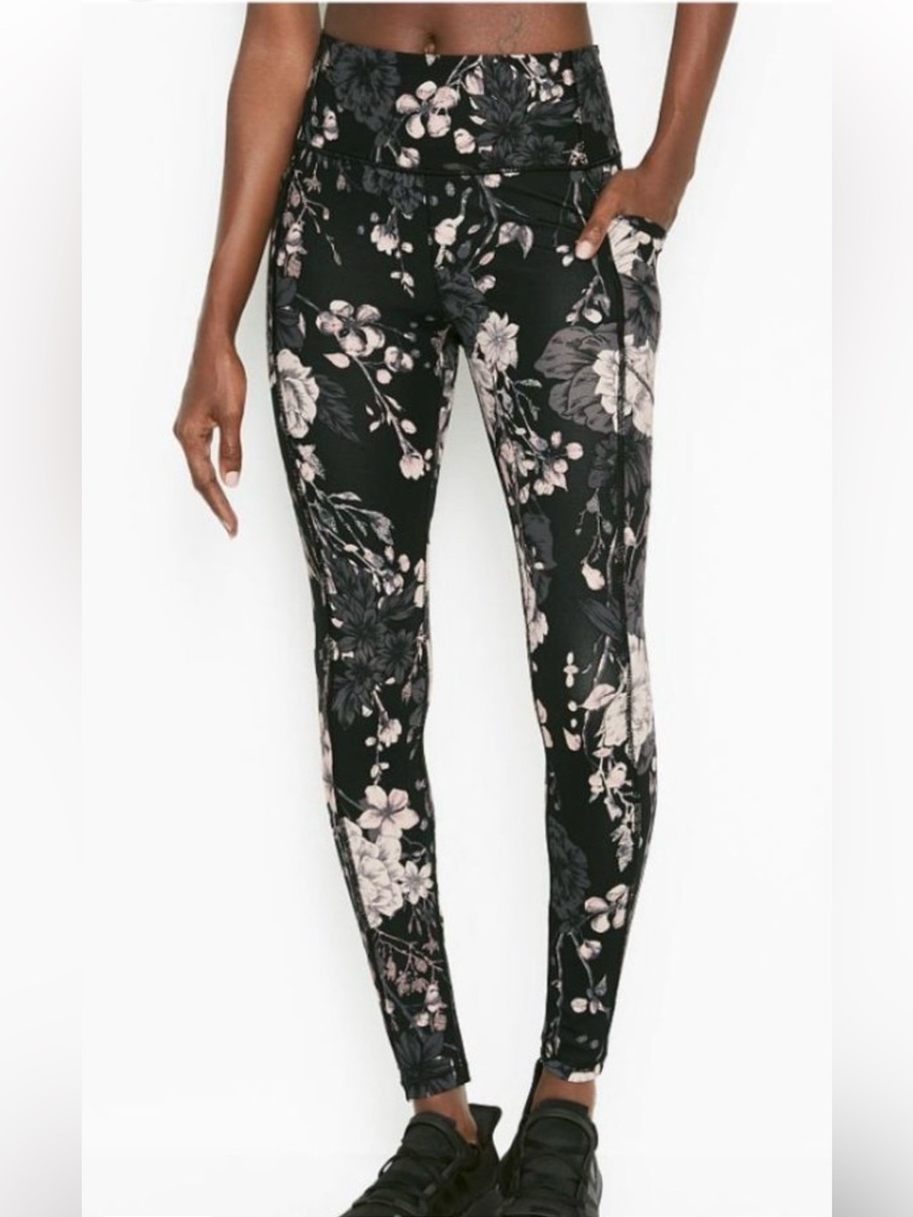 VS Victoria’s Secret pocket leggings black floral Incredible Essential Sz10 EUC